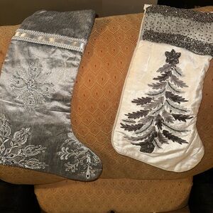 Elegant Holiday Stockings Set - Gray and Cream
